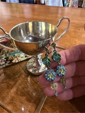 Michal Negrin Green Floral Drop Earrings - Women Jewelry